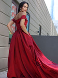 A-Line Princess Satin Ruffles Off-the-Shoulder Sleeveless  Dresses