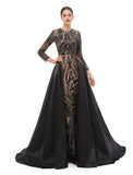 Mermaid / Trumpet Luxurious Elegant Prom Formal Evening Dress Jewel Neck Long Sleeve Detachable Sequined with Sequin