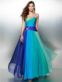 A-Line Color Block Dress Wedding Guest Floor Length Sleeveless Sweetheart Chiffon Backless with Ruched Crystals