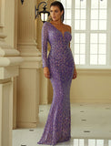 Mermaid / Trumpet Evening Gown Sexy Dress Formal Floor Length Long Sleeve One Shoulder Polyester with Sequin