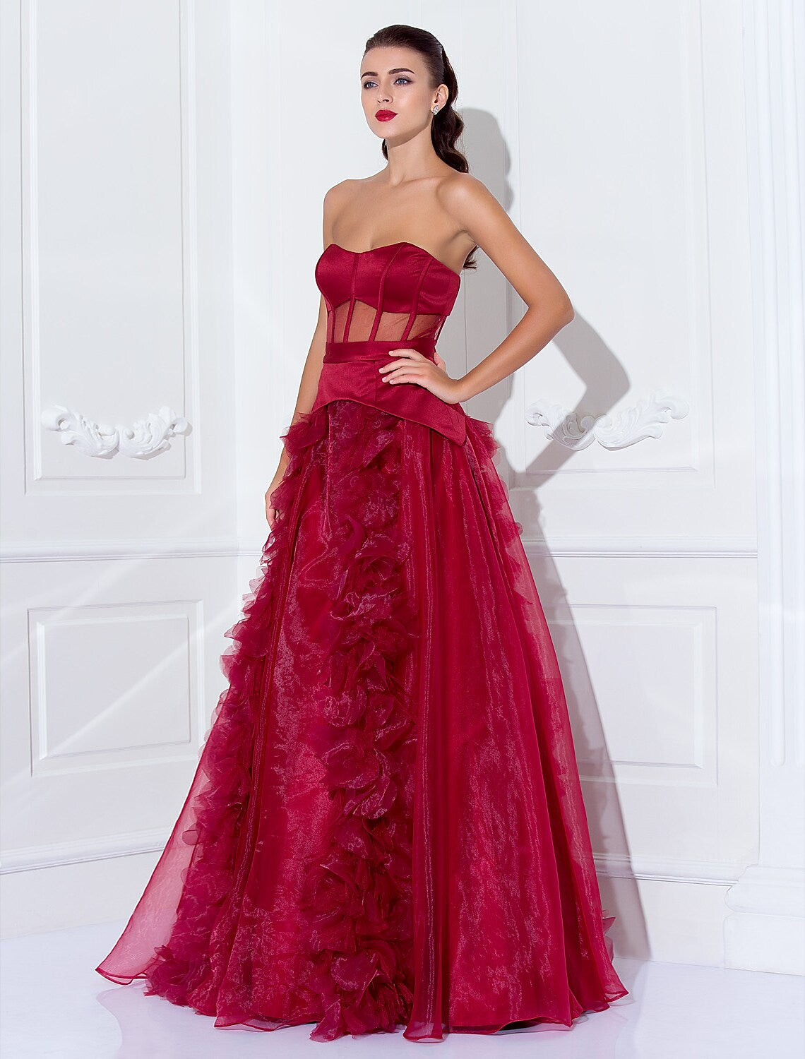 Ball Gown Celebrity Style Dress Holiday Floor Length Sleeveless Strapless Satin with Sash / Ribbon Flower