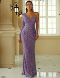 Mermaid / Trumpet Evening Gown Sexy Dress Formal Floor Length Long Sleeve One Shoulder Polyester with Sequin