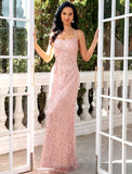 Sheath / Column Evening Gown Sexy Dress Wedding Party Floor Length Sleeveless Halter Tulle with Pearls Sequin