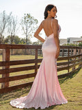 Silk like Satin Ruched V-neck Sleeveless Long Pink Prom Dresses