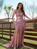 Sequins Ruffles Off-the-Shoulder Sleeveless Prom Dresses