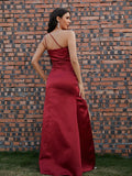 Satin Ruched One-Shoulder Sleeveless Floor-Length Dresses