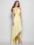 Sheath / Column Elegant Dress Wedding Guest Asymmetrical Sleeveless One Shoulder Chiffon with Beading Slit Appliques