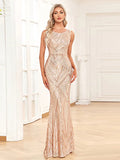 Mermaid / Trumpet Evening Gown Sparkle Dress Prom Floor Length Sleeveless Jewel Neck Sequined with Sequin