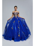 Ball Gown Prom Dresses Sparkle & Shine Dress Quinceanera Floor Length Sleeveless Off Shoulder Tulle with Sequin