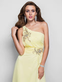 Sheath / Column Elegant Dress Wedding Guest Asymmetrical Sleeveless One Shoulder Chiffon with Beading Slit Appliques