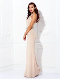 Sheath / Column Beautiful Back Dress Wedding Guest Floor Length Sleeveless Halter Spandex Crisscross Back with Beading