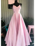 A-Line Prom Dresses Minimalist Dress Formal Floor Length Sleeveless V Neck Stretch Satin Backless with Pleats Ruched