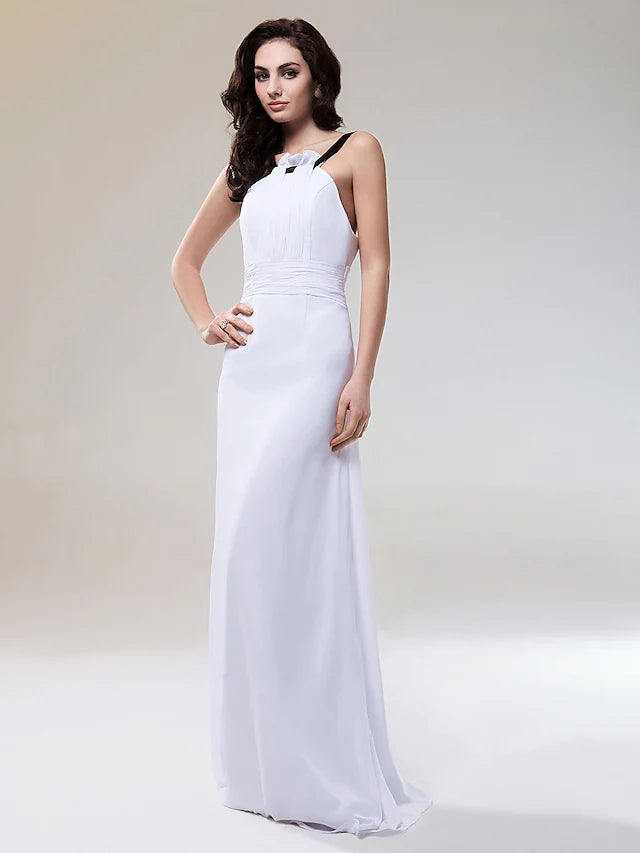 Bridesmaid Dress Straps Sleeveless Floor Length Chiffon  Stretch Satin with Ruched  Draping