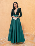 Ball Gown Cocktail Dresses Sparkle & Shine Dress Wedding Party Floor Length Long Sleeve V Neck Sequined with Sequin