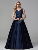Ball Gown Peplum Quinceanera Formal Evening Dress V Neck Sleeveless Floor Length Lace with Bow(s) Beading