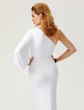 Mermaid / Trumpet Celebrity Style Dress Engagement Court Train Long Sleeve One Shoulder Jersey with Pleats