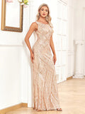 Mermaid / Trumpet Evening Gown Sparkle Dress Prom Floor Length Sleeveless Jewel Neck Sequined with Sequin
