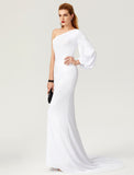 Mermaid / Trumpet Celebrity Style Dress Engagement Court Train Long Sleeve One Shoulder Jersey with Pleats