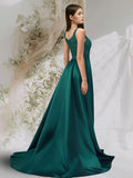 A-Line Prom Dresses Maxi Dress Engagement Court Train Sleeveless Scoop Neck Charmeuse with Slit Overskirt Lace Insert