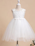 Princess Knee Length Flower Girl Dresses Party Polyester Sleeveless Jewel Neck with Bow(s)